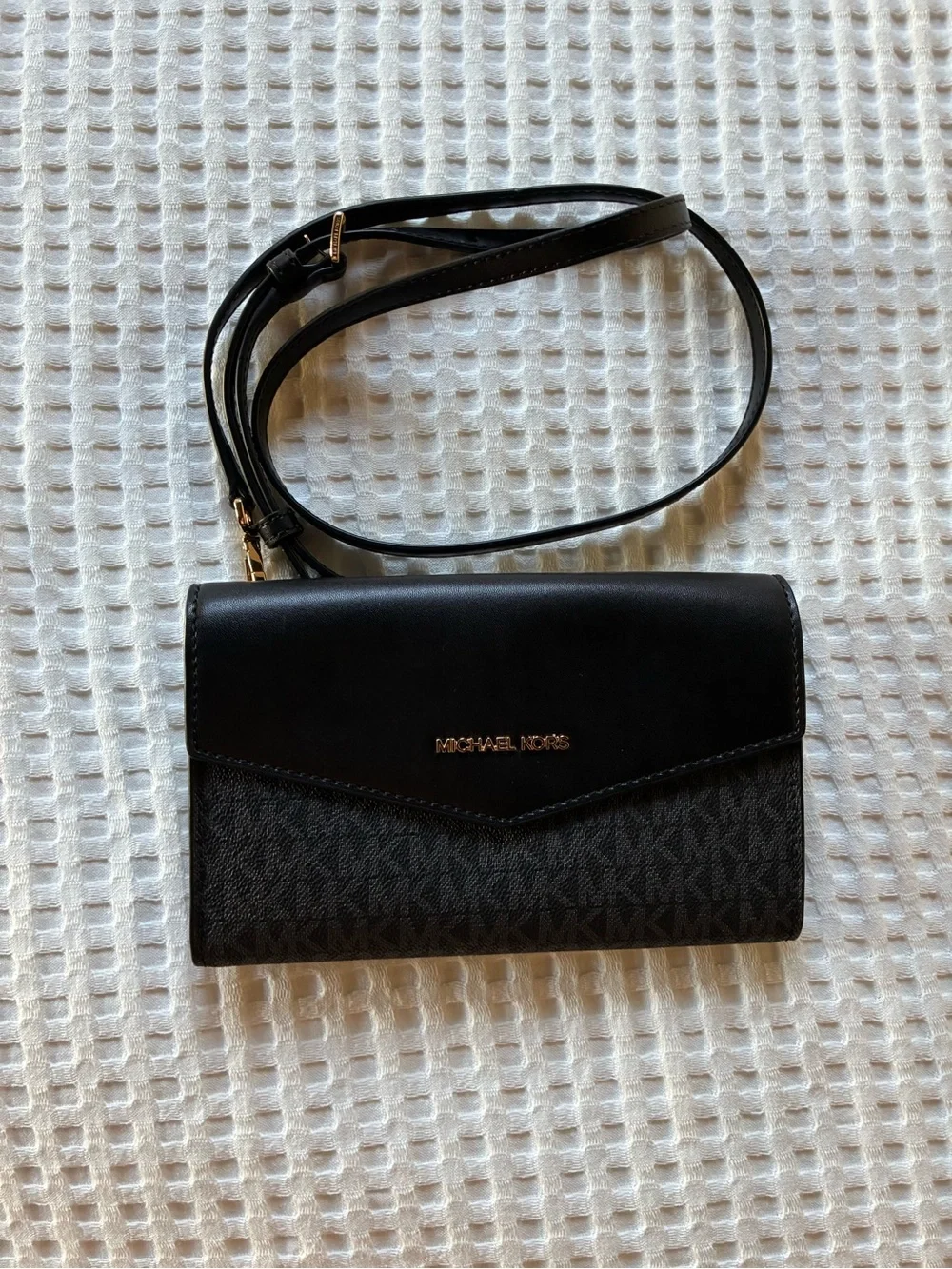 Michael Kors Black Crossbody Wallet with Signature MK Print